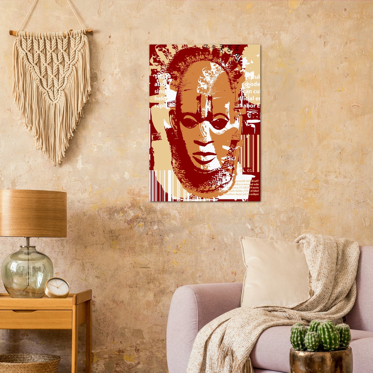 Premium Matte Paper Poster - Benin Mask. Graphic Stencil