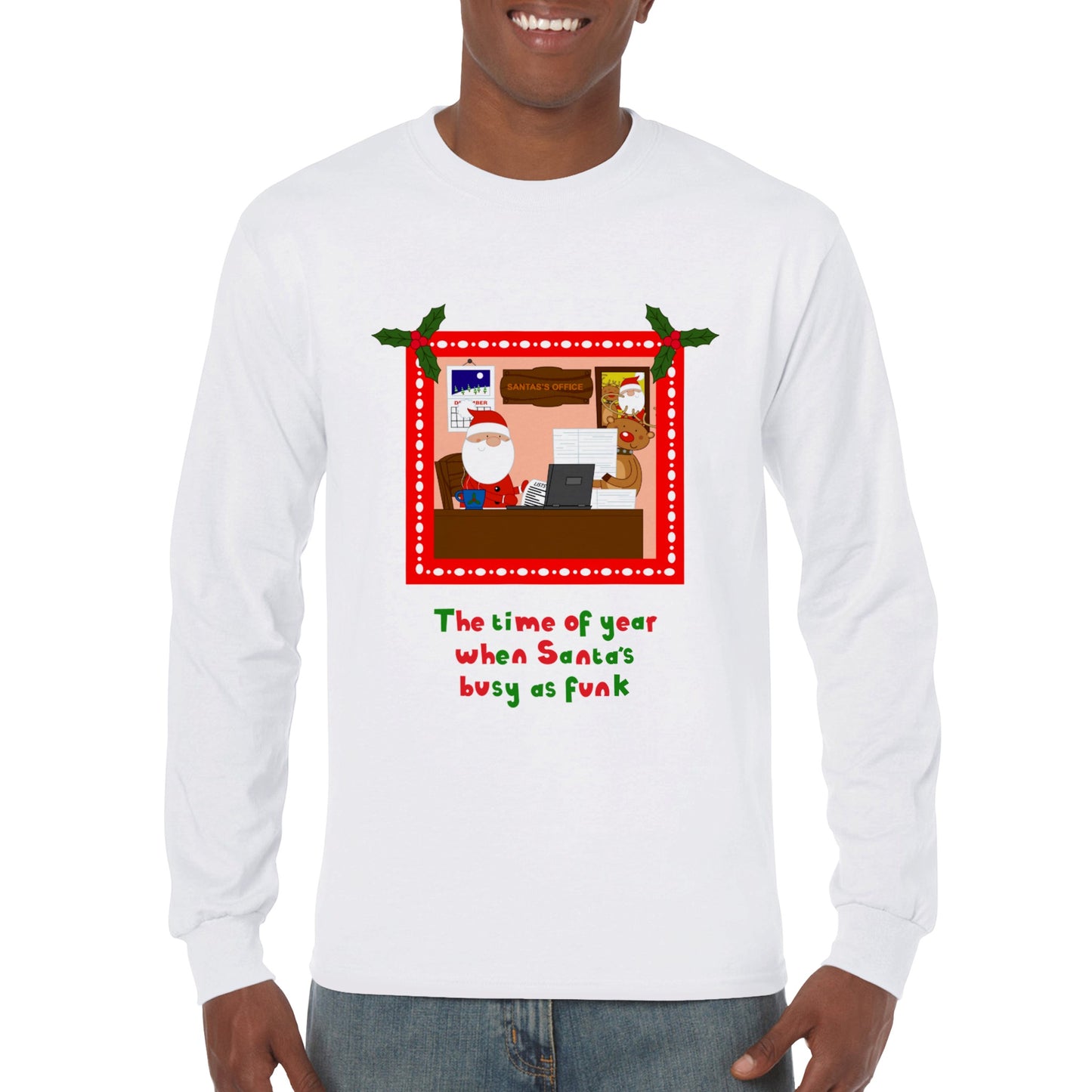 Men's Premium Unisex Longsleeve T-shirt Santa and Rudolf Busy as Funk