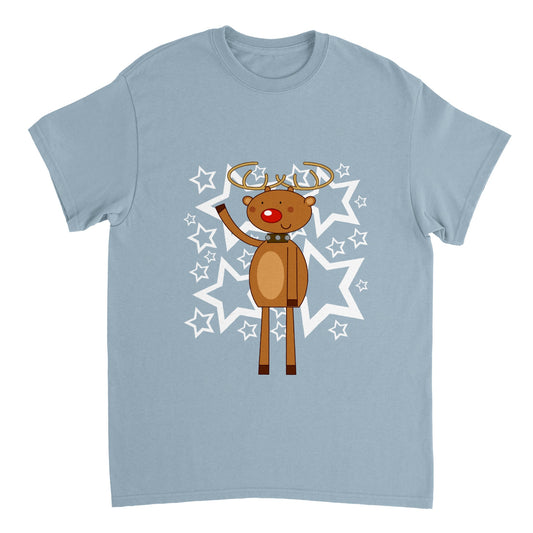 Womens Heavyweight Unisex Crewneck T-shirt Rudolf waving-Stars - Cartoon