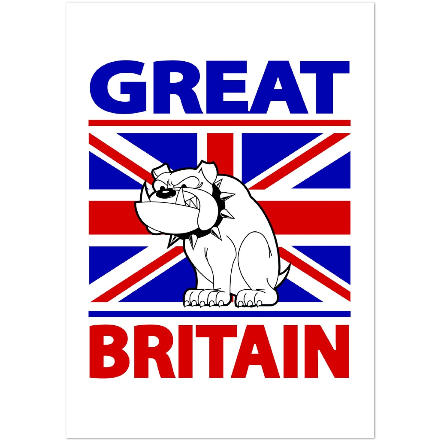 Premium Matte Paper Poster - Cartoon Bulldog with Union Jack Flag