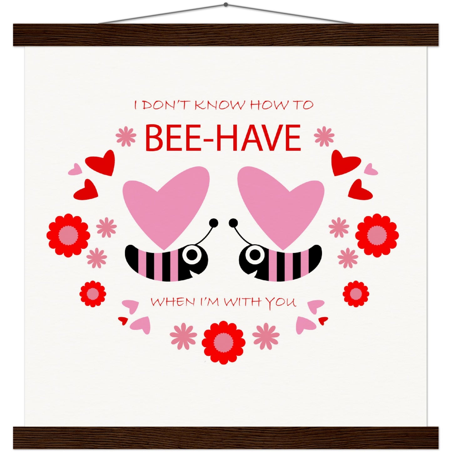 Museum-Quality Matte Paper Poster & Hanger - Bees mirrored with Floral and Hearts - Valentine