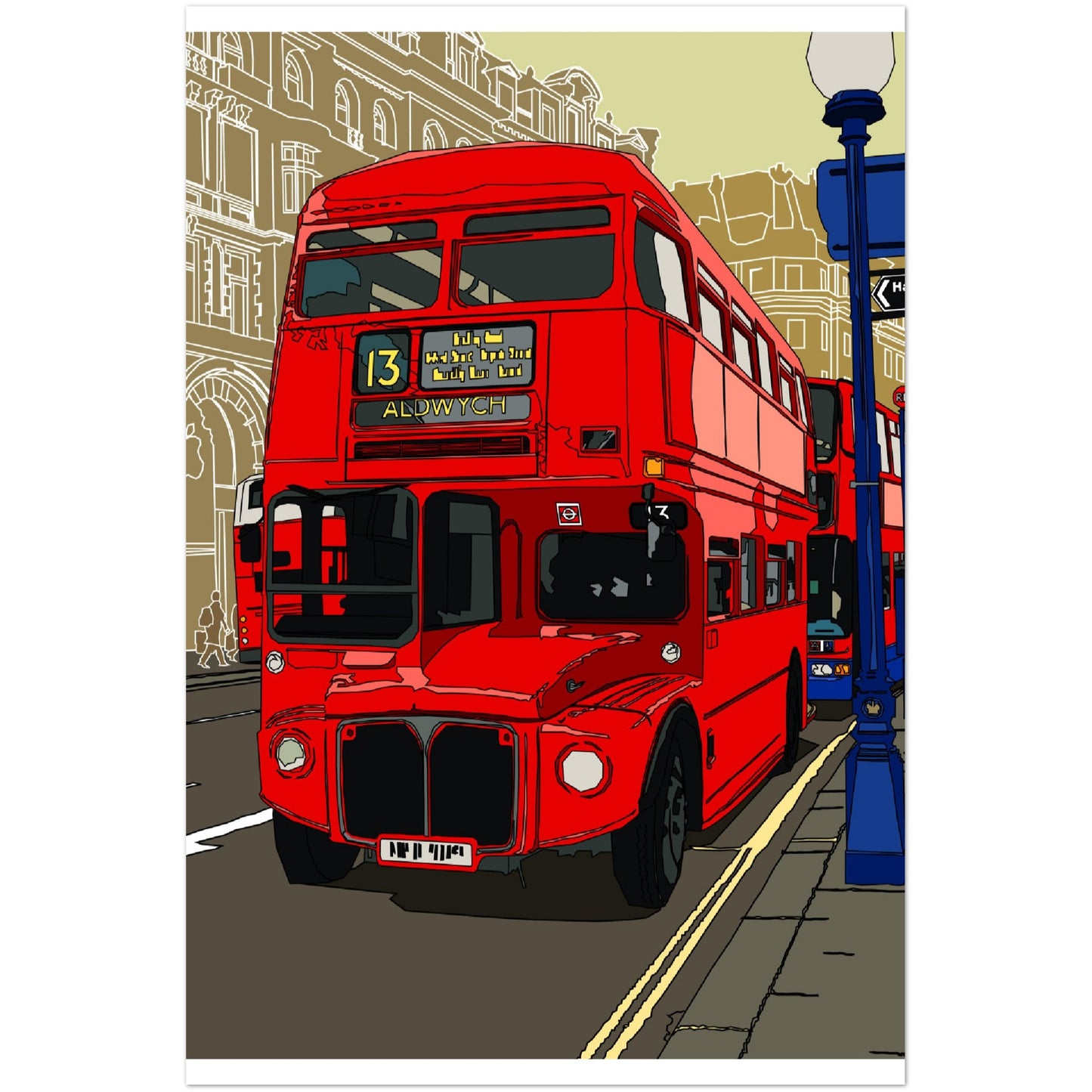 Premium Matte Paper Poster - London Bus-The Route Master and the City of London-Stylised