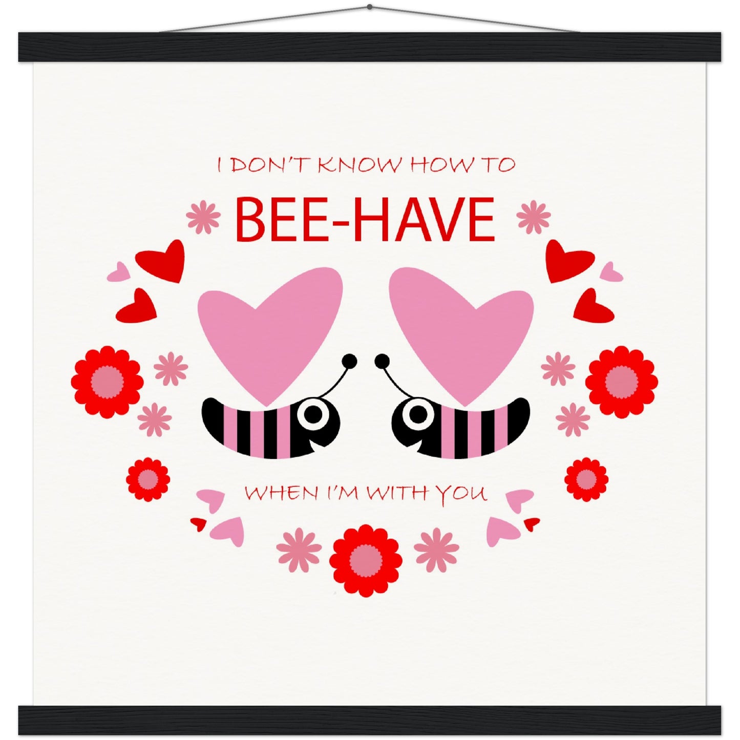 Museum-Quality Matte Paper Poster & Hanger - Bees mirrored with Floral and Hearts - Valentine