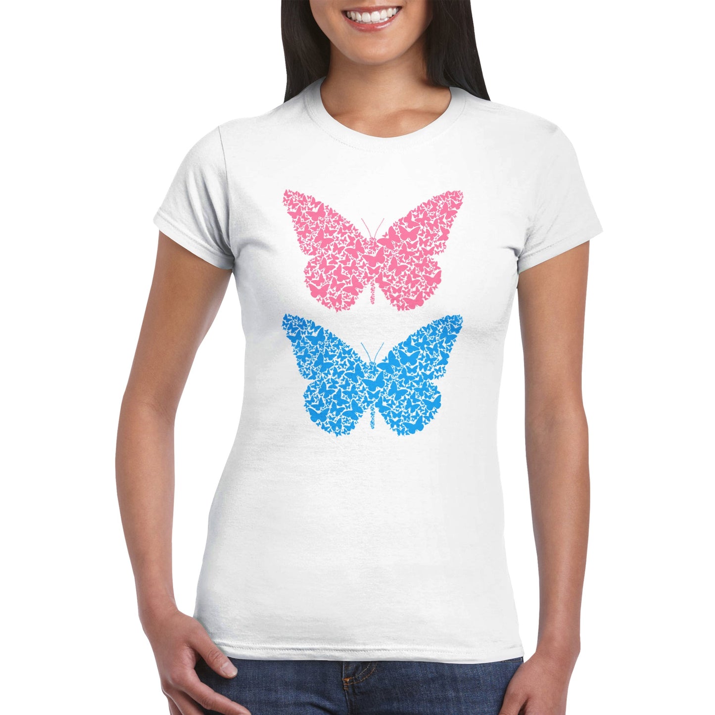 Classic Women's Crewneck T-shirt When Butterflies Are Butterflies-Blue and Pink