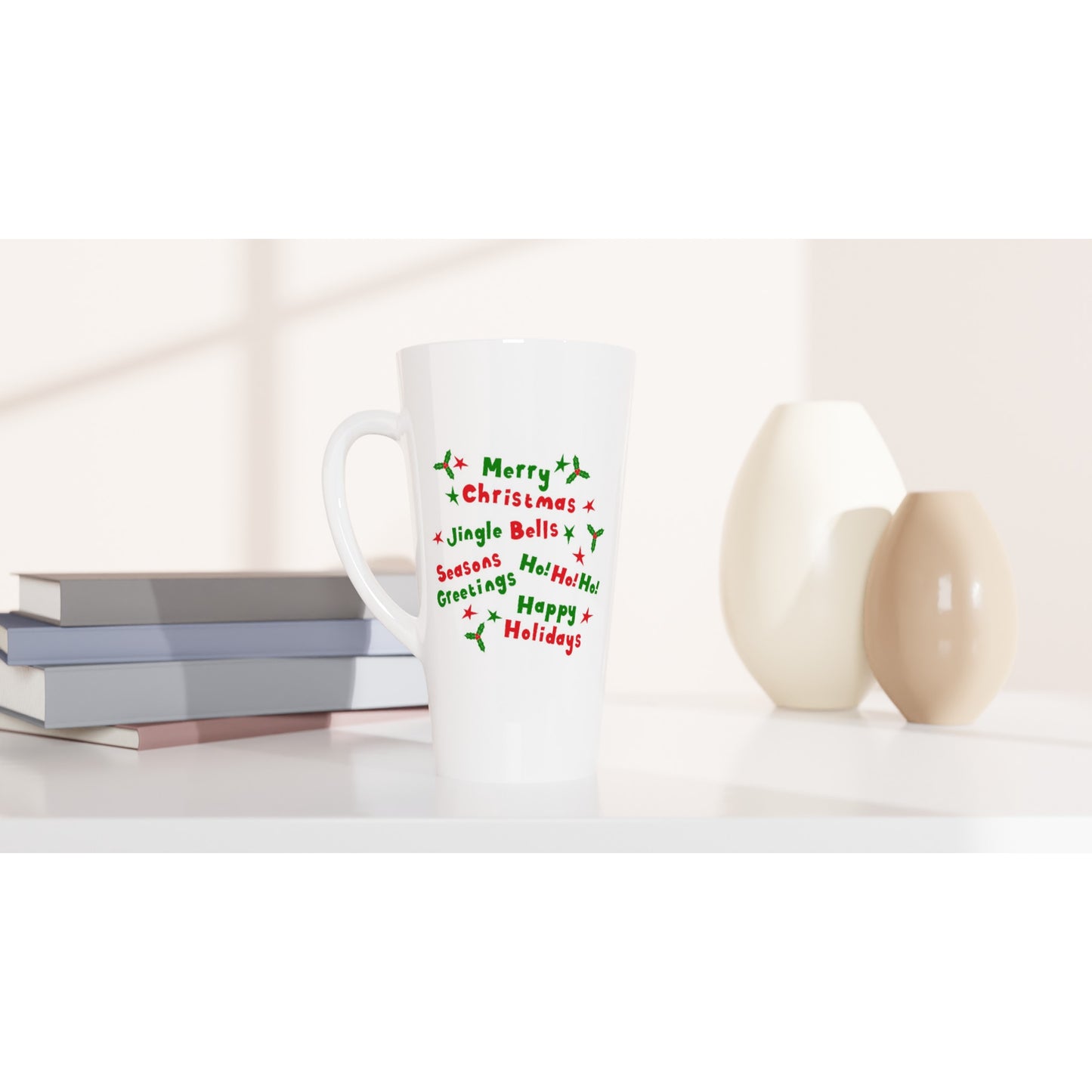 White Latte 17oz Ceramic Mug Happy Christmas quotes