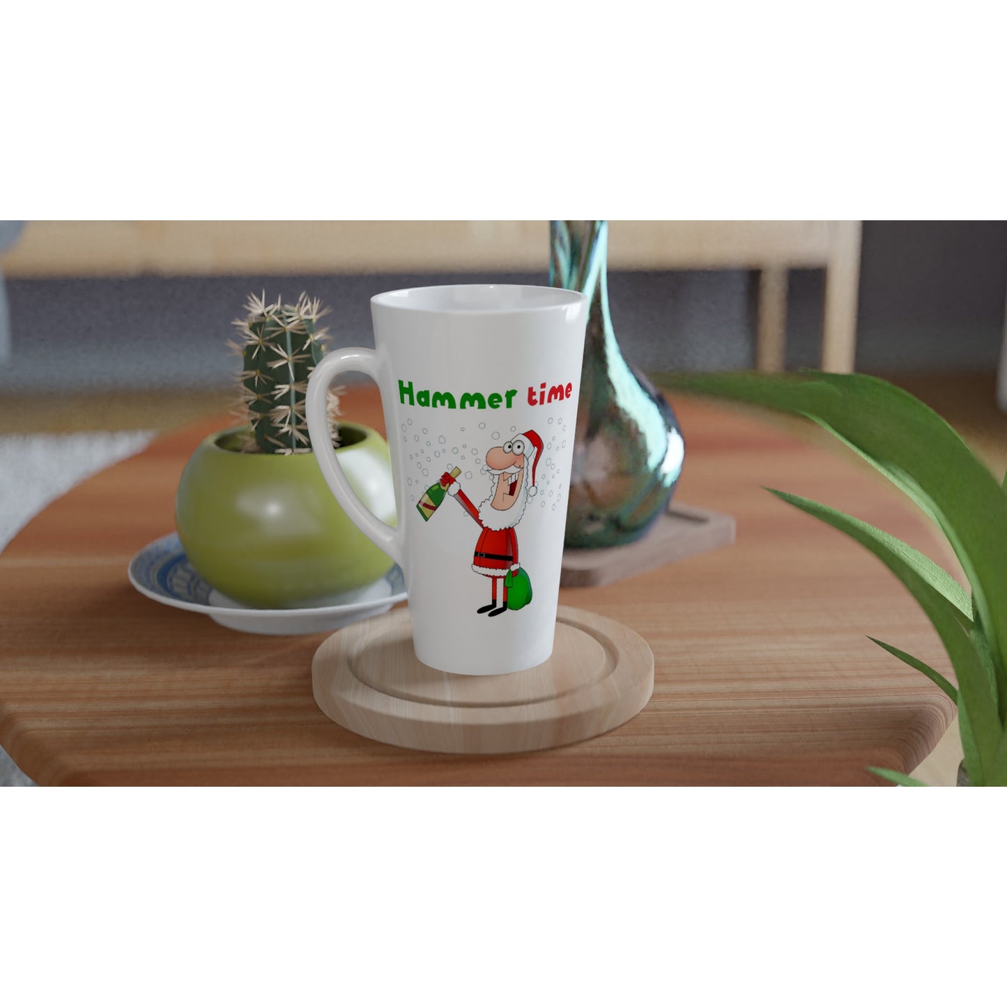 White Latte 17oz Ceramic Mug Santa with bottle-Hammer Time