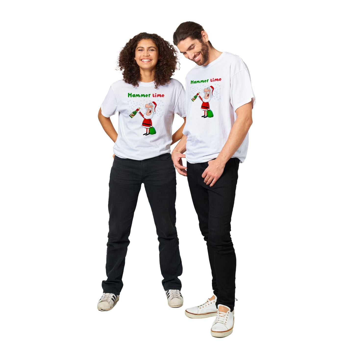 Womens Heavyweight Unisex Crewneck T-shirt - Santa with bottle-Hammer Time