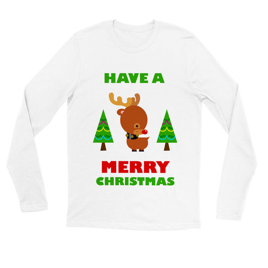 Men's Premium Unisex Longsleeve T-shirt Baby looking Rudolf with Christmas trees