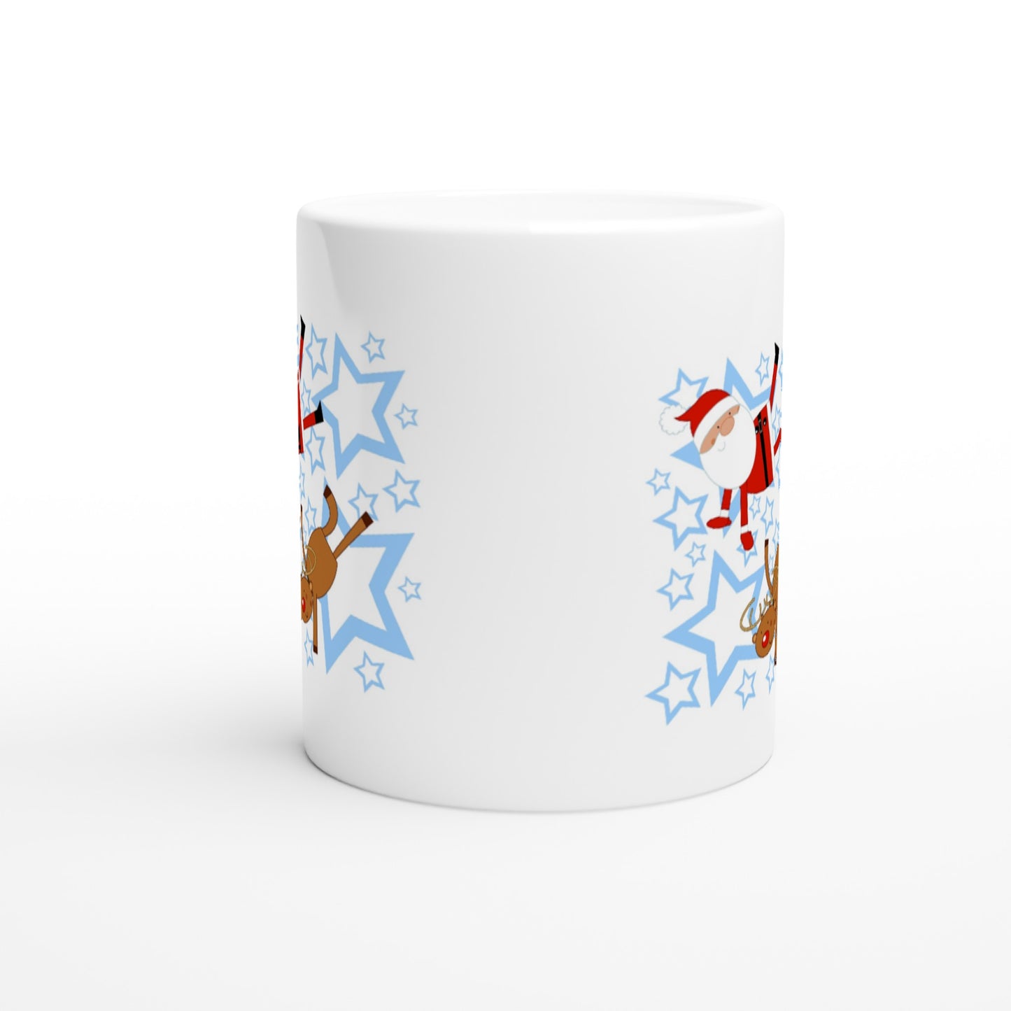 White 11oz Ceramic Mug  Santa-Rudolf-Breakdancing