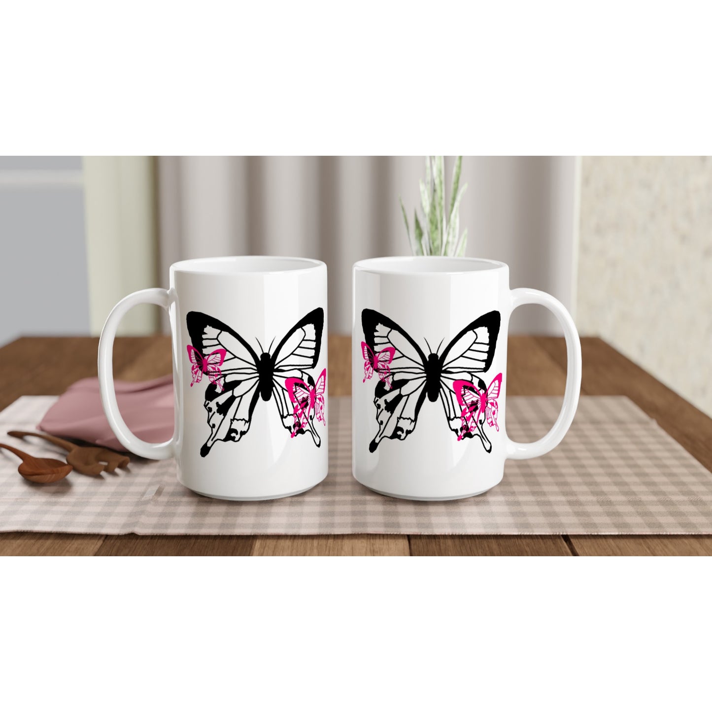 White 15oz Ceramic Mug - Butterflies-Little And Large