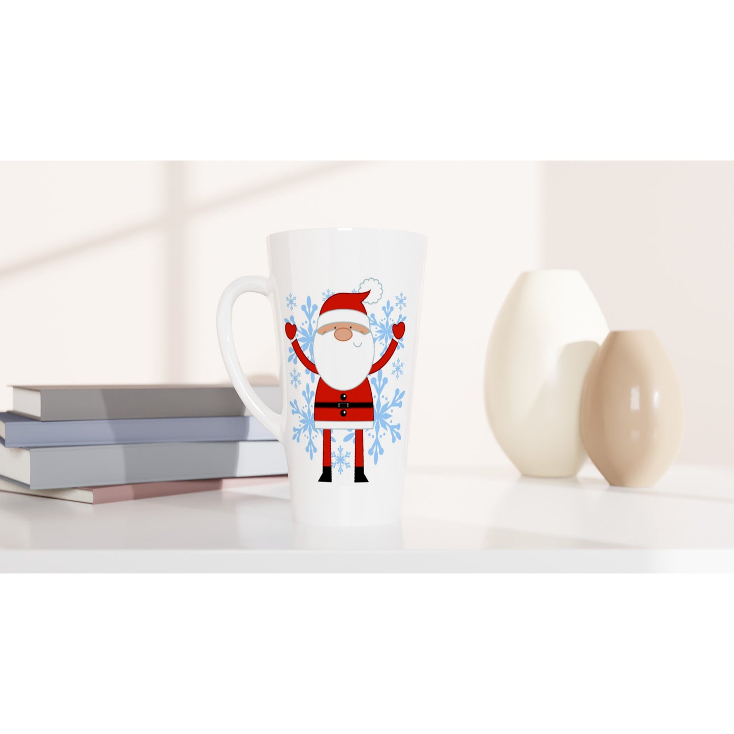 White Latte 17oz Ceramic Mug Happy Santa-Snow Crystals - Cartoon