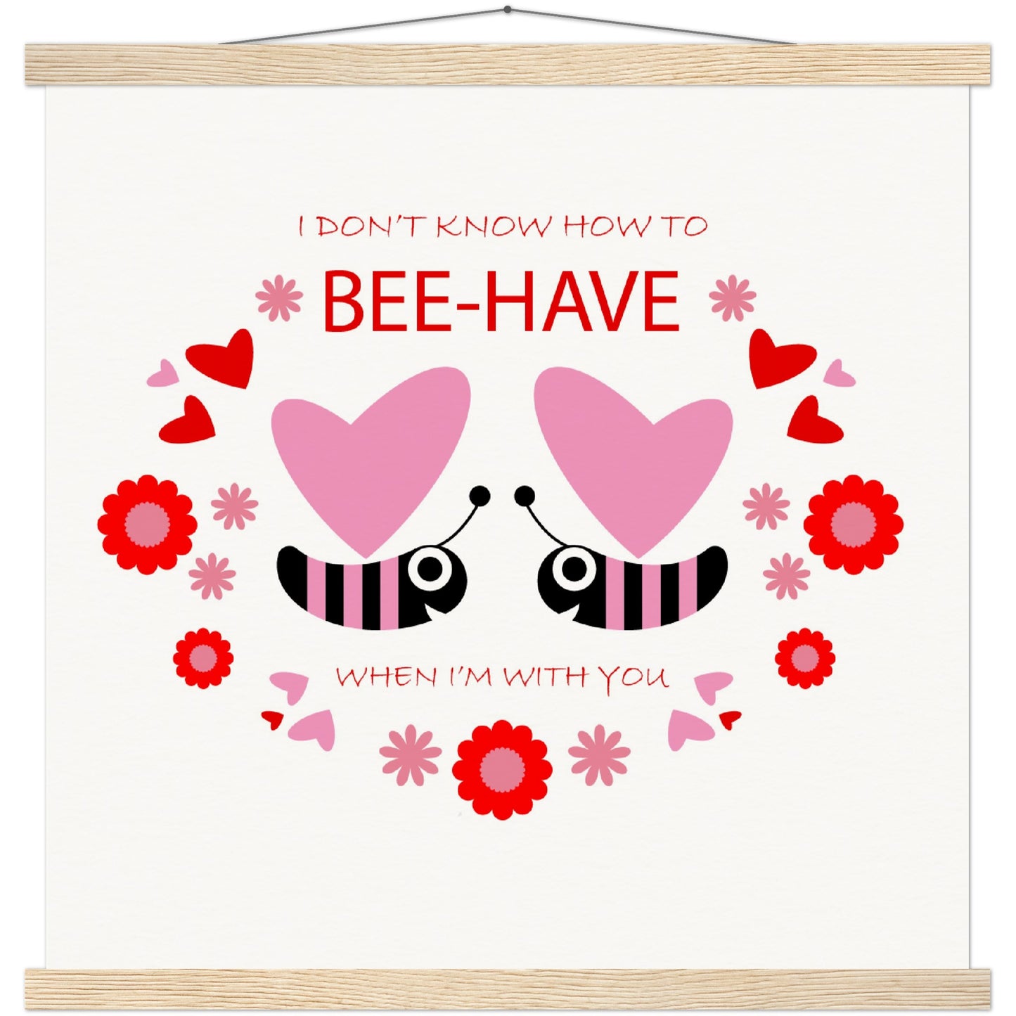 Museum-Quality Matte Paper Poster & Hanger - Bees mirrored with Floral and Hearts - Valentine