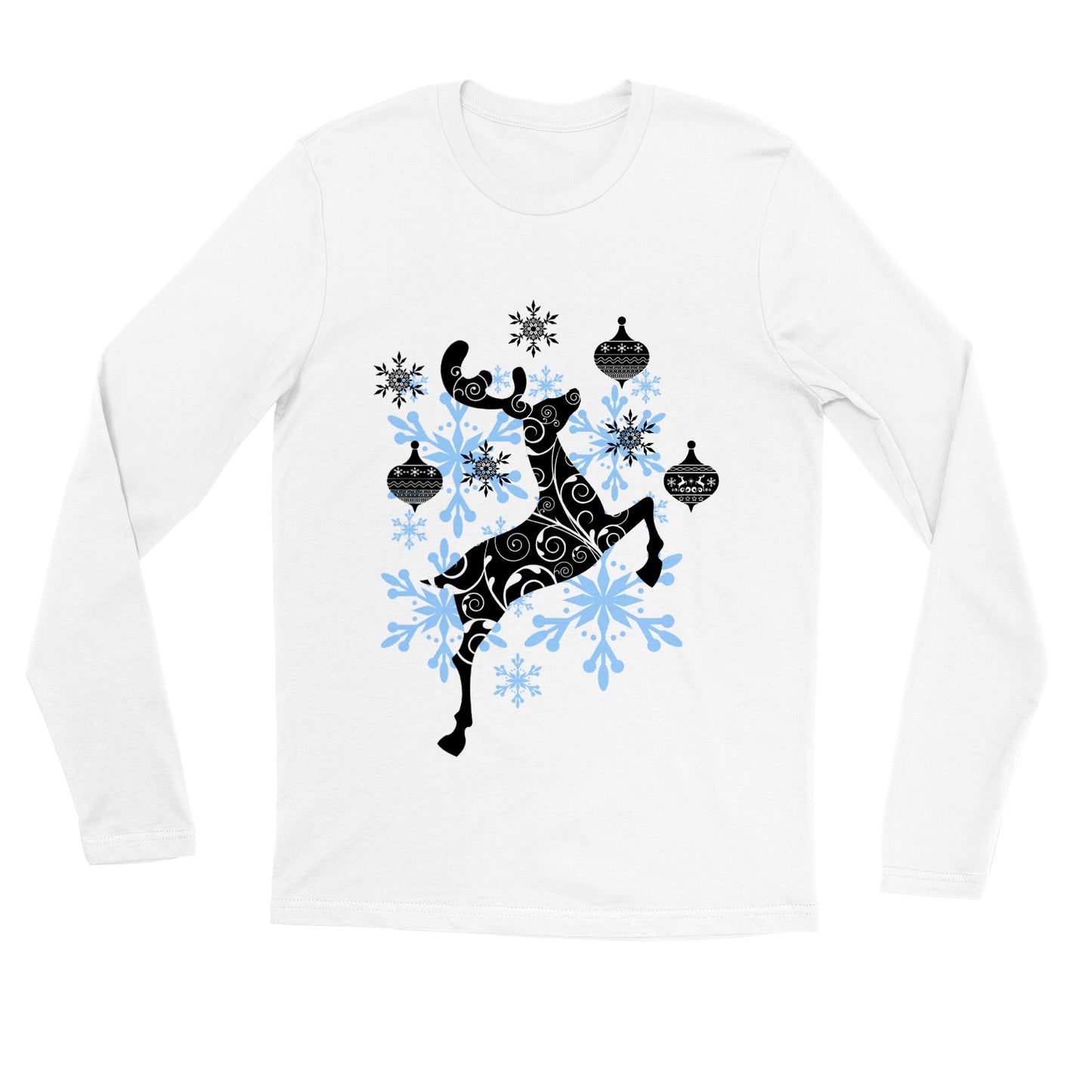 Womens Premium Unisex Longsleeve T-shirt Reindeer-Decorative Baubles-Snow Crystals