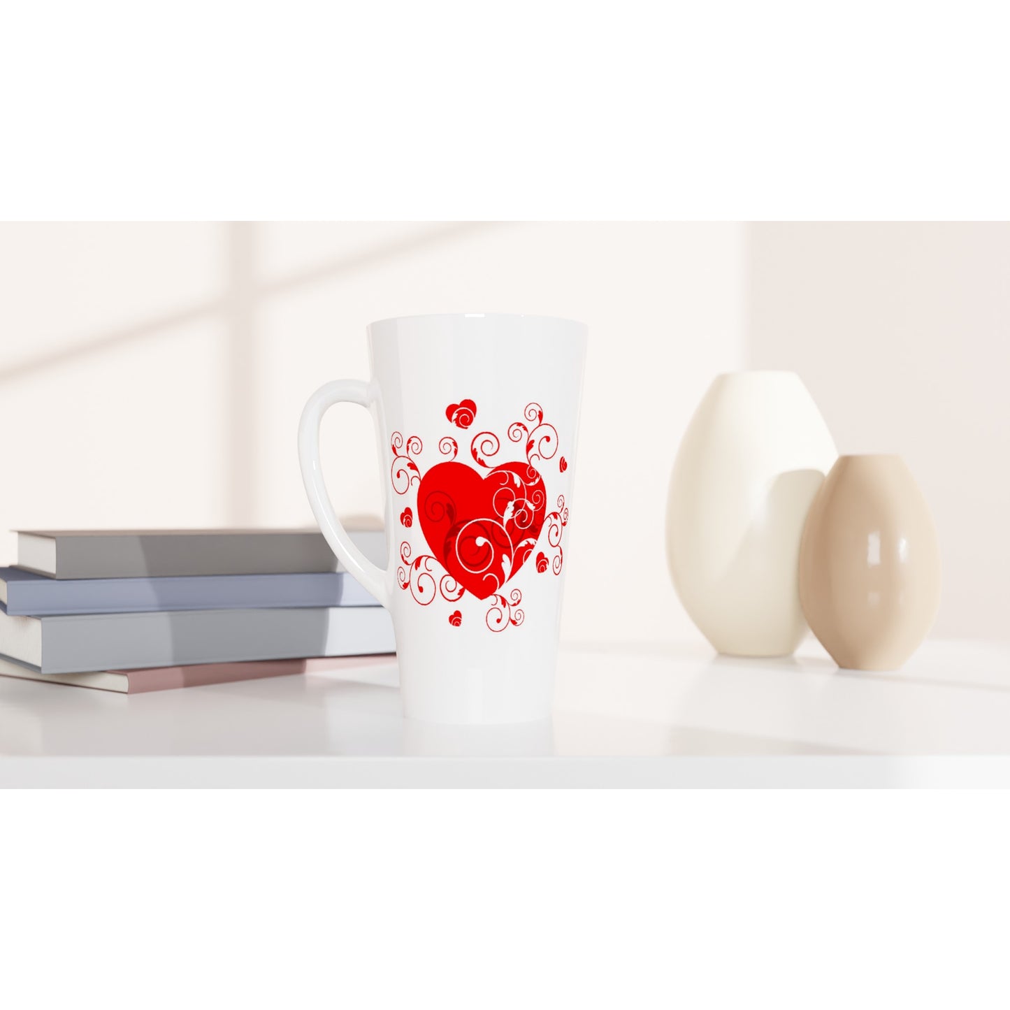 White Latte 17oz Ceramic Mug - Beautiful Heart with Organic design - Valentine