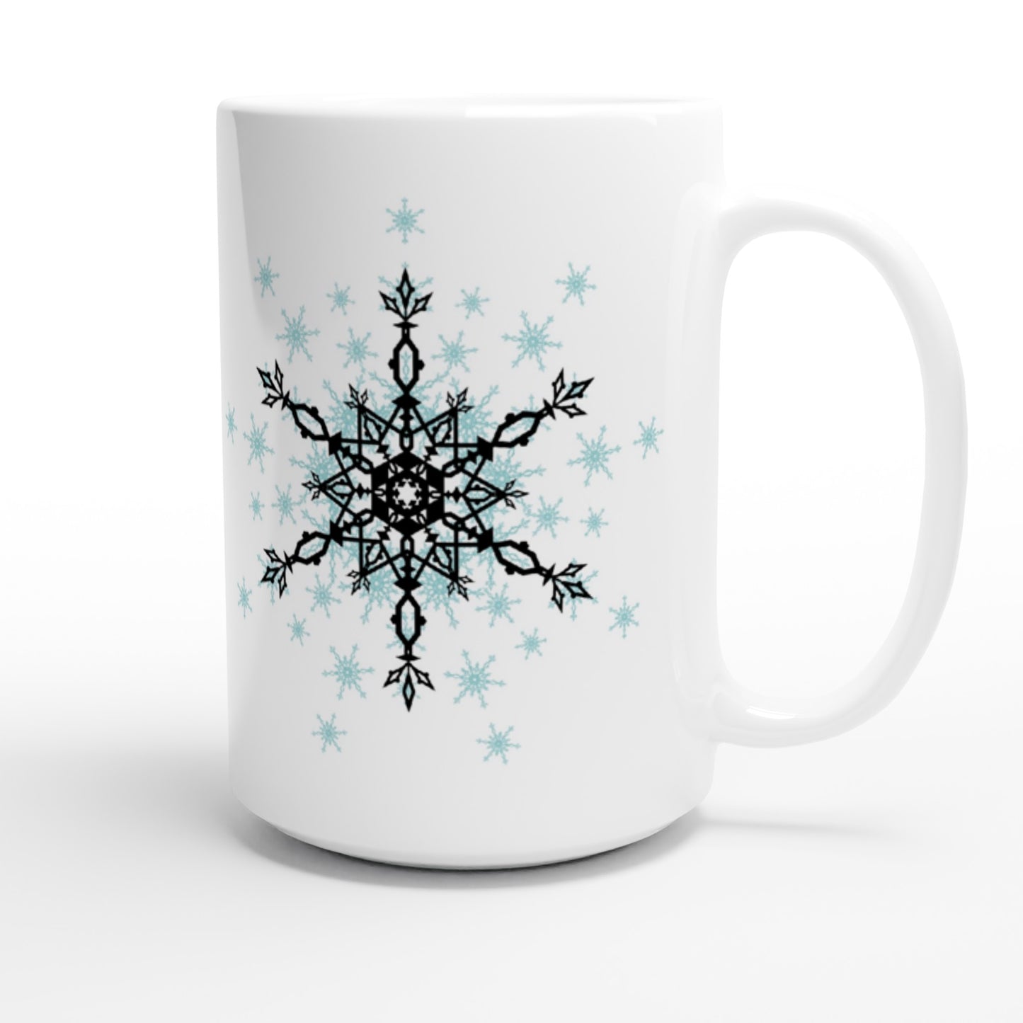 White 15oz Ceramic Mug Snow Crystals- Black and Blue