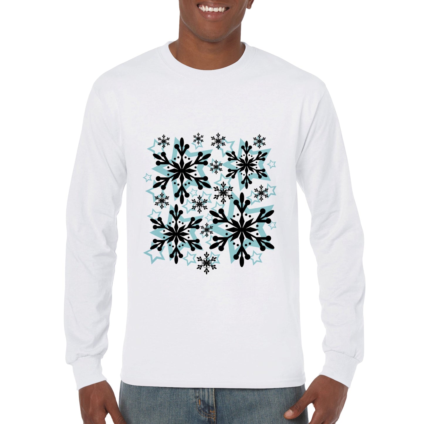 Men's Premium Unisex Longsleeve T-shirt Snow Crystals and Blue Stars