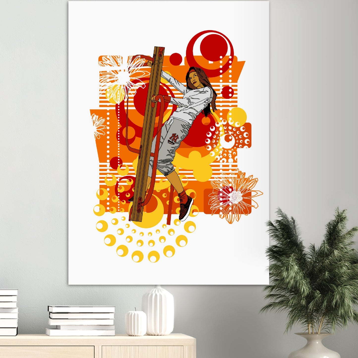 Premium Matte Paper Poster - Girl on wooden stands steps-Abstract Graphics Background