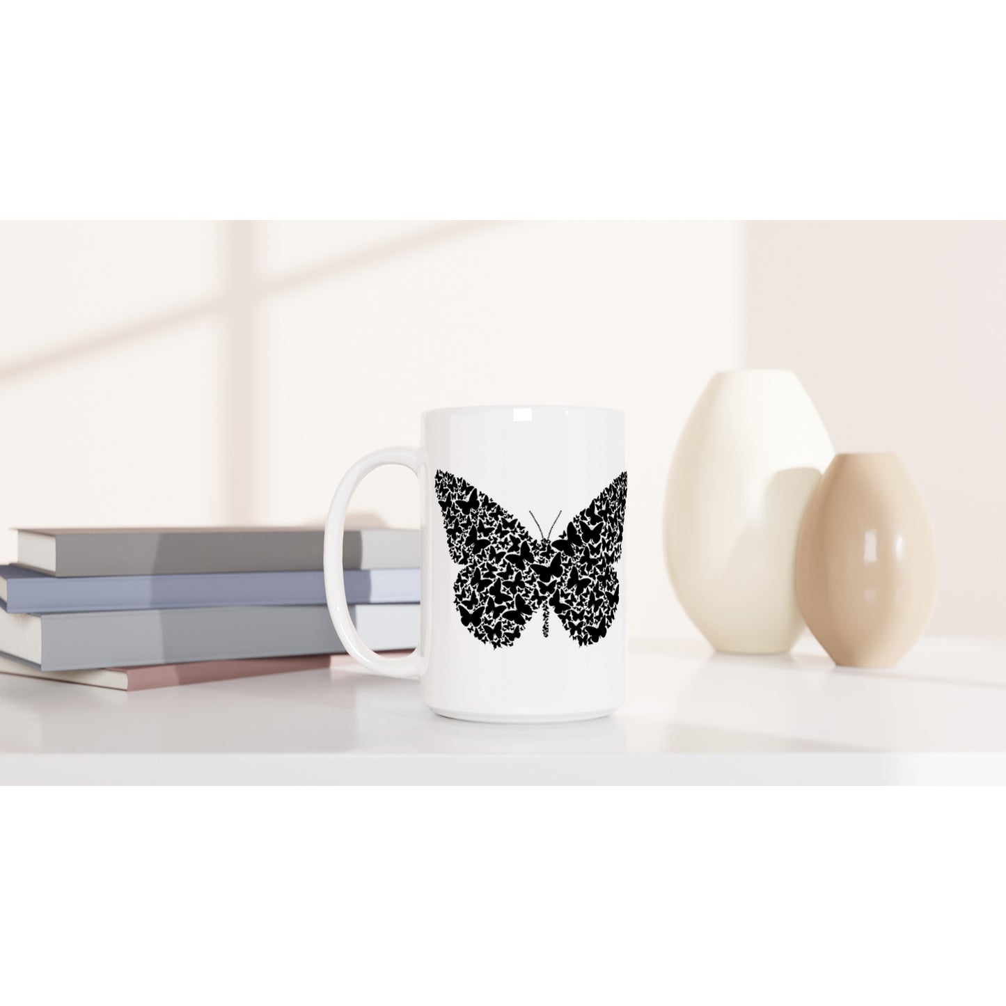 White 15oz Ceramic Mug - When Butterflies are Butterfly - Black