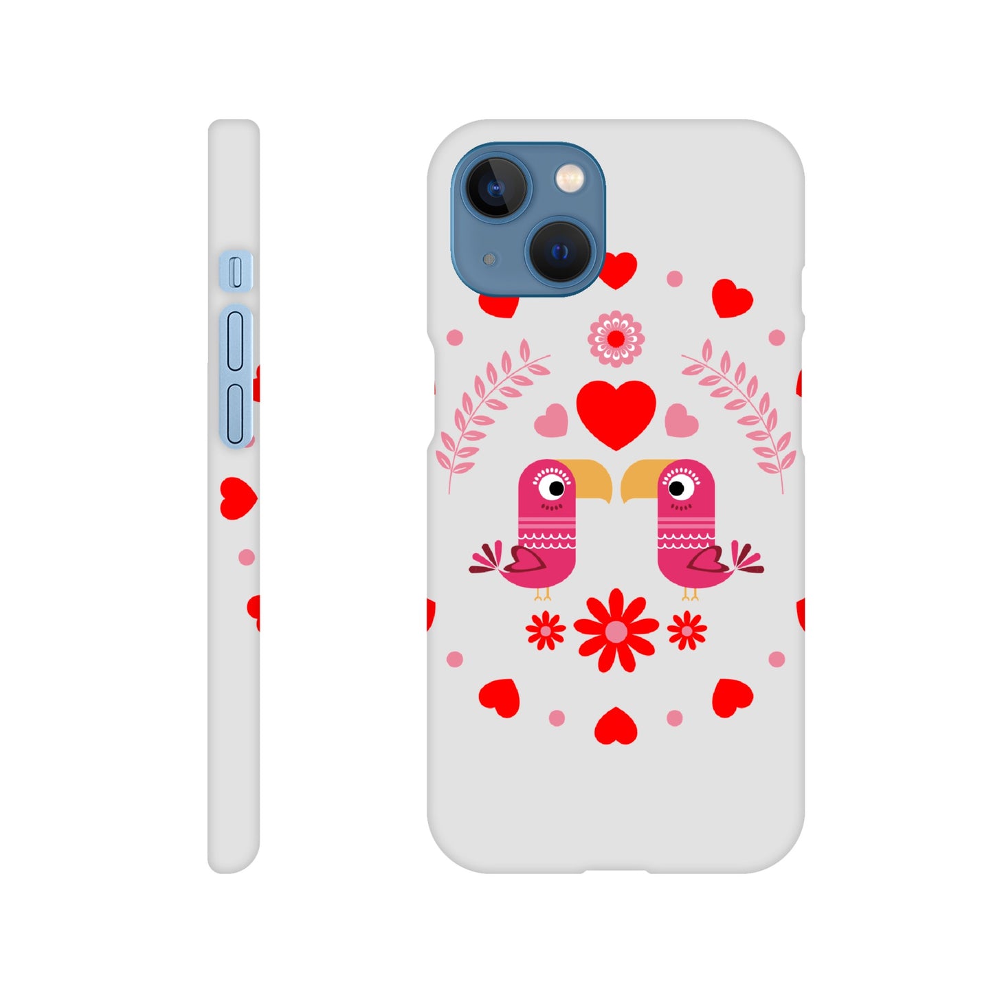 Slim case - Birds Mirrored with Floral-Botanical and Circling Hearts - Valentine