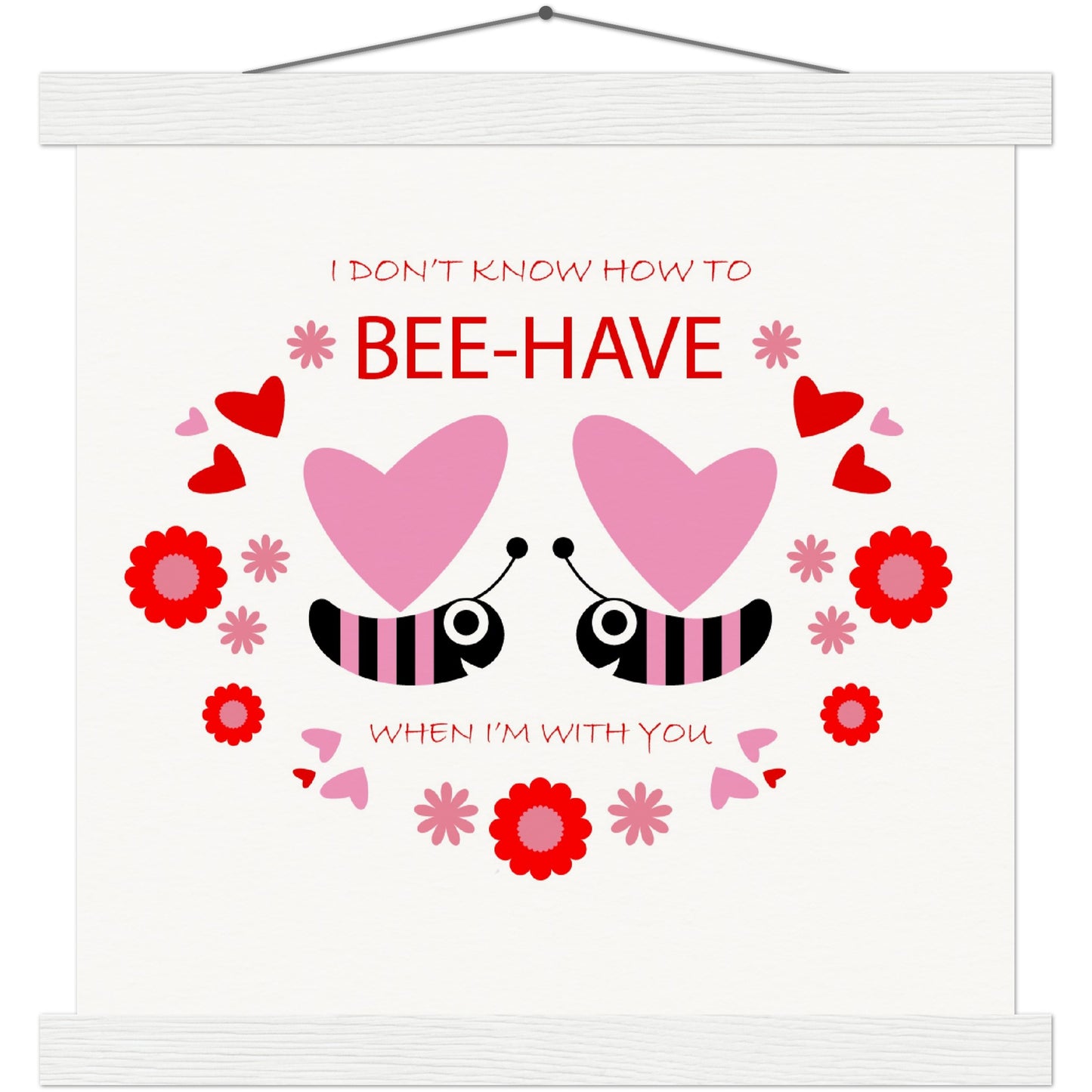 Museum-Quality Matte Paper Poster & Hanger - Bees mirrored with Floral and Hearts - Valentine