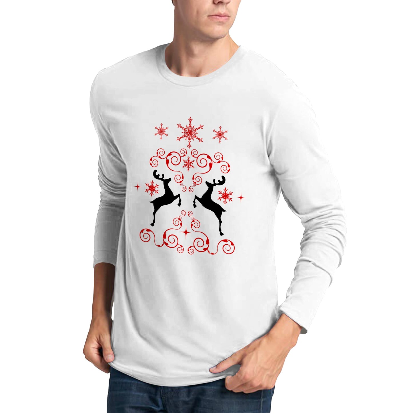 Men's Premium Unisex Longsleeve T-shirt reindeers-mirroring-snow crystals