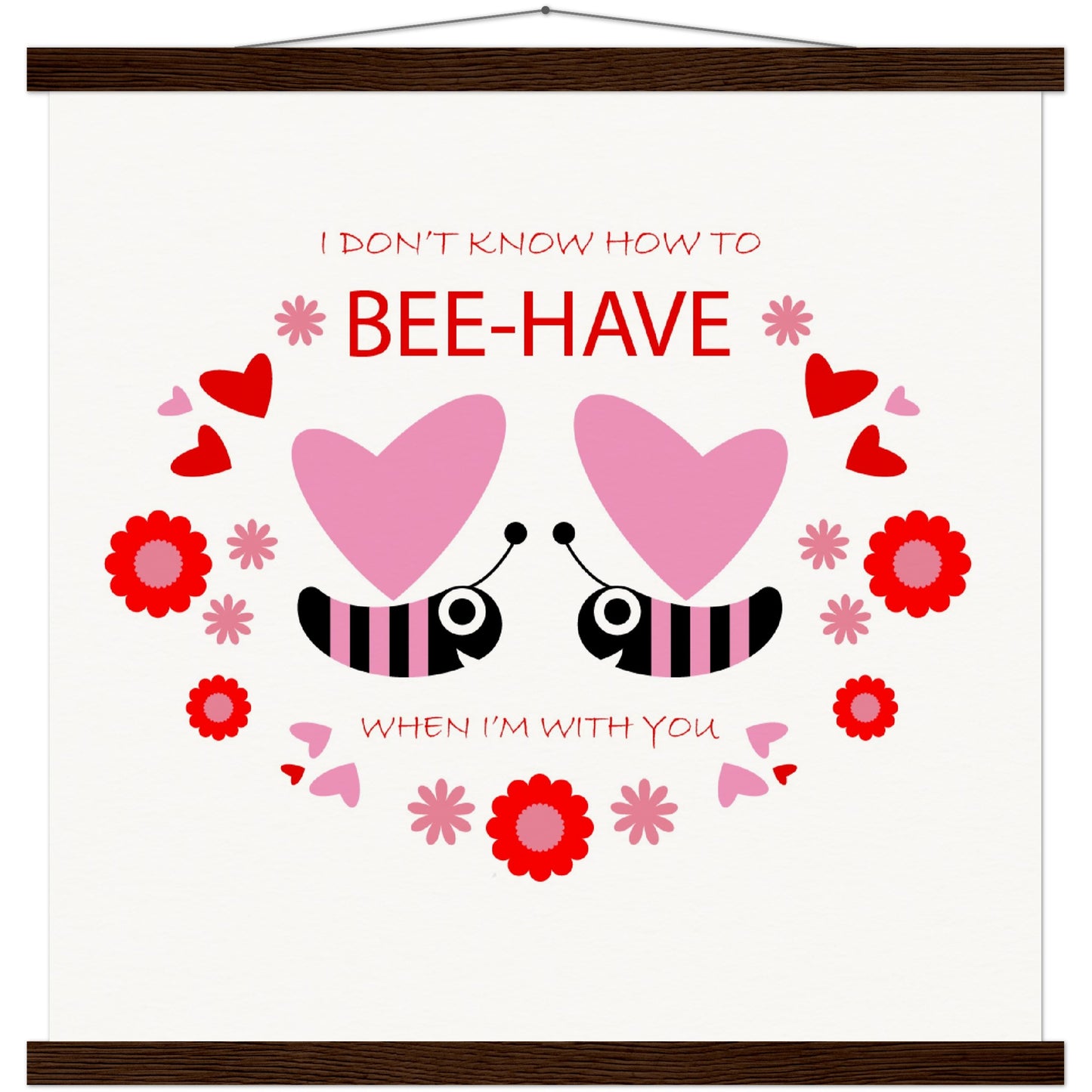 Museum-Quality Matte Paper Poster & Hanger - Bees mirrored with Floral and Hearts - Valentine