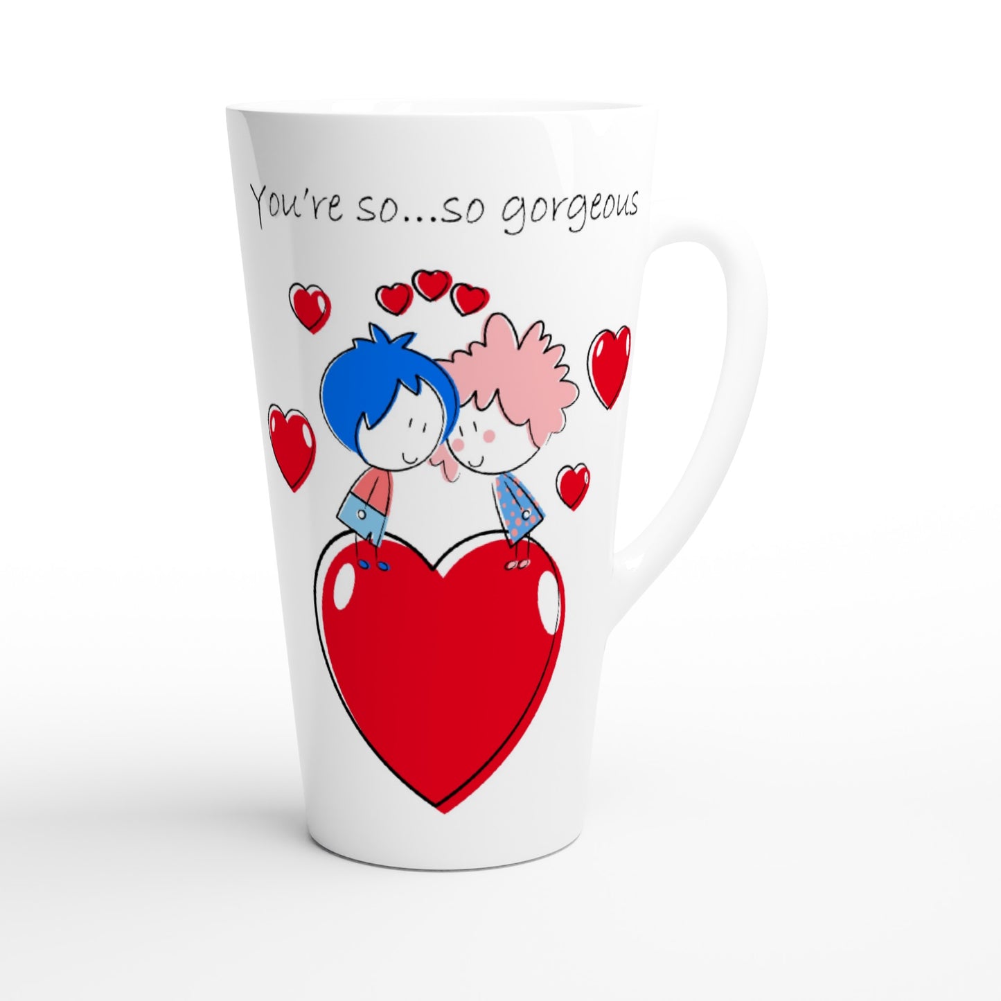 White Latte 17oz Ceramic Mug - Couple Gazing at Each Other On Heart - Valentine