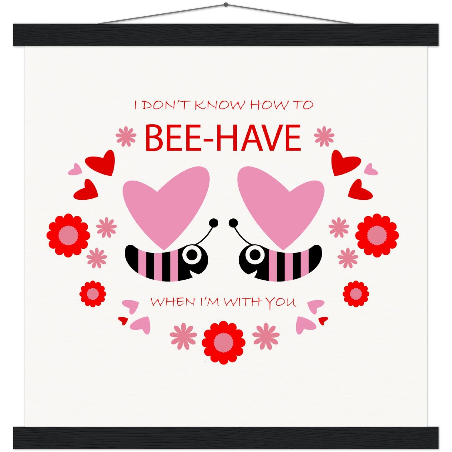 Museum-Quality Matte Paper Poster & Hanger - Bees mirrored with Floral and Hearts - Valentine