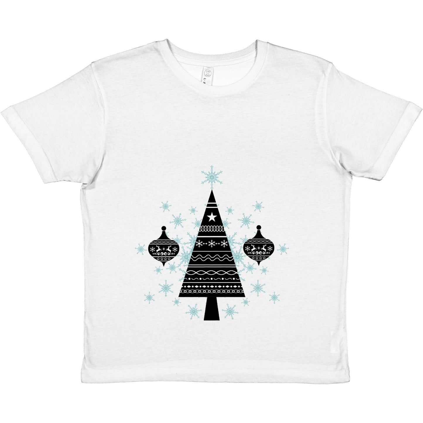 Premium Kids Crewneck T-shirt  Decorative Christmas Tree-Baubles-Snow Crystals