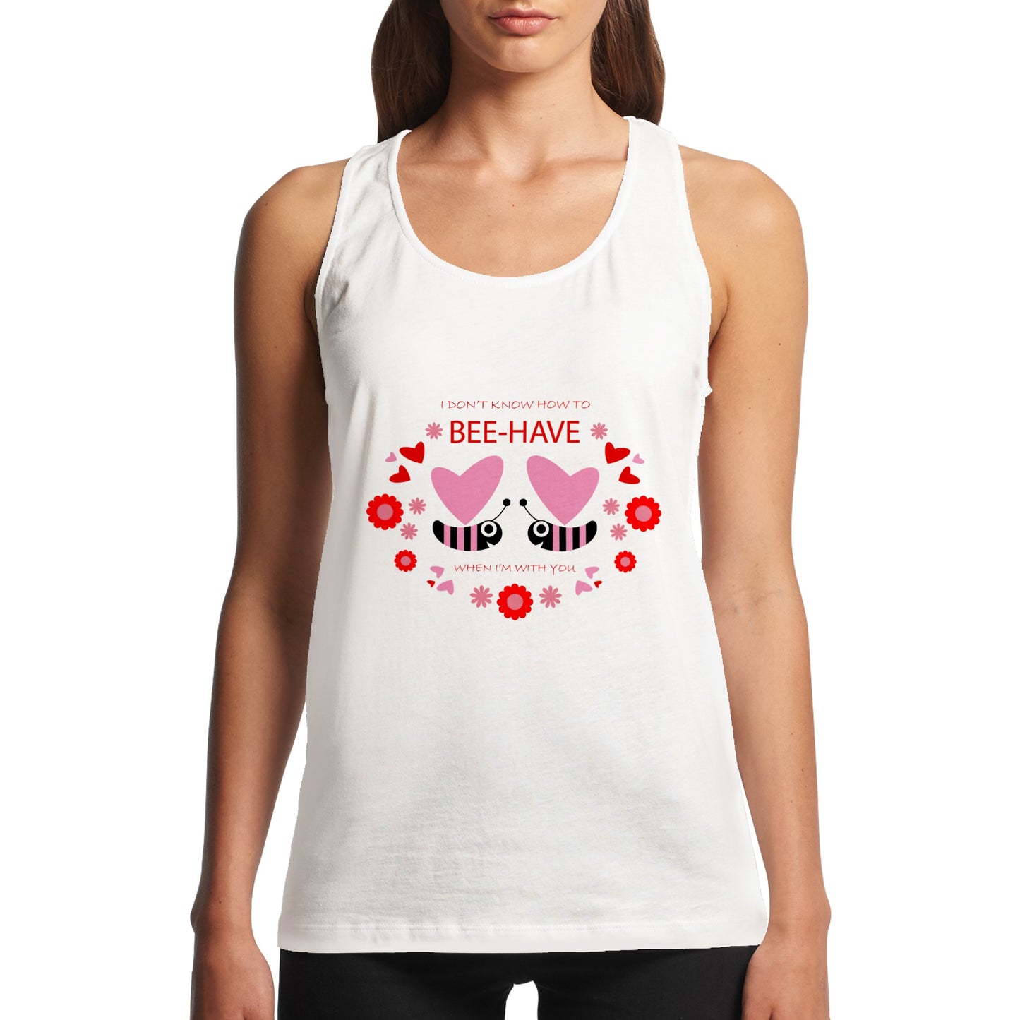 Performance Womens Tank Top -Bees mirrored with Floral and Hearts - Valentine