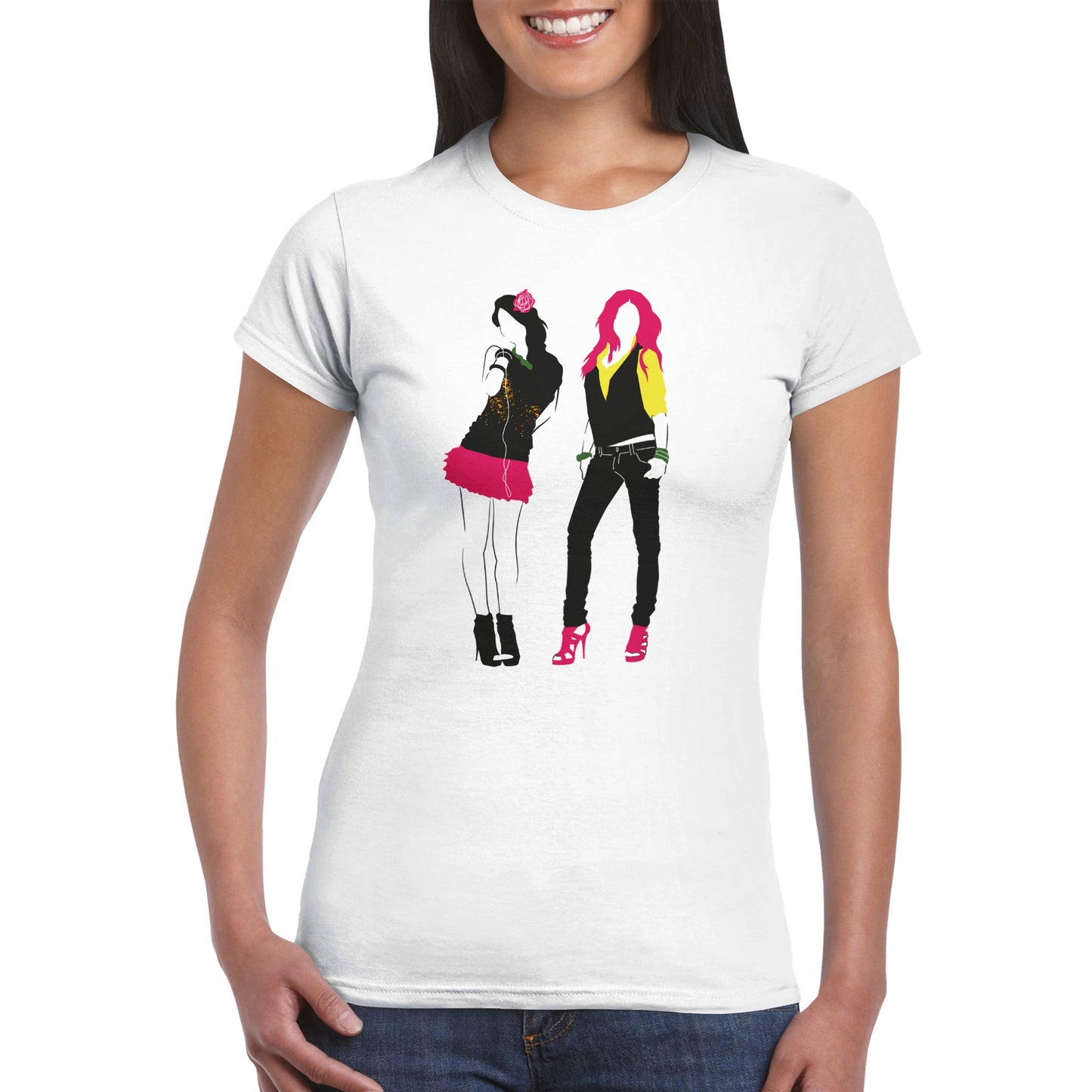 Classic Womens Crewneck T-shirt - Two Female Models Striking Poses