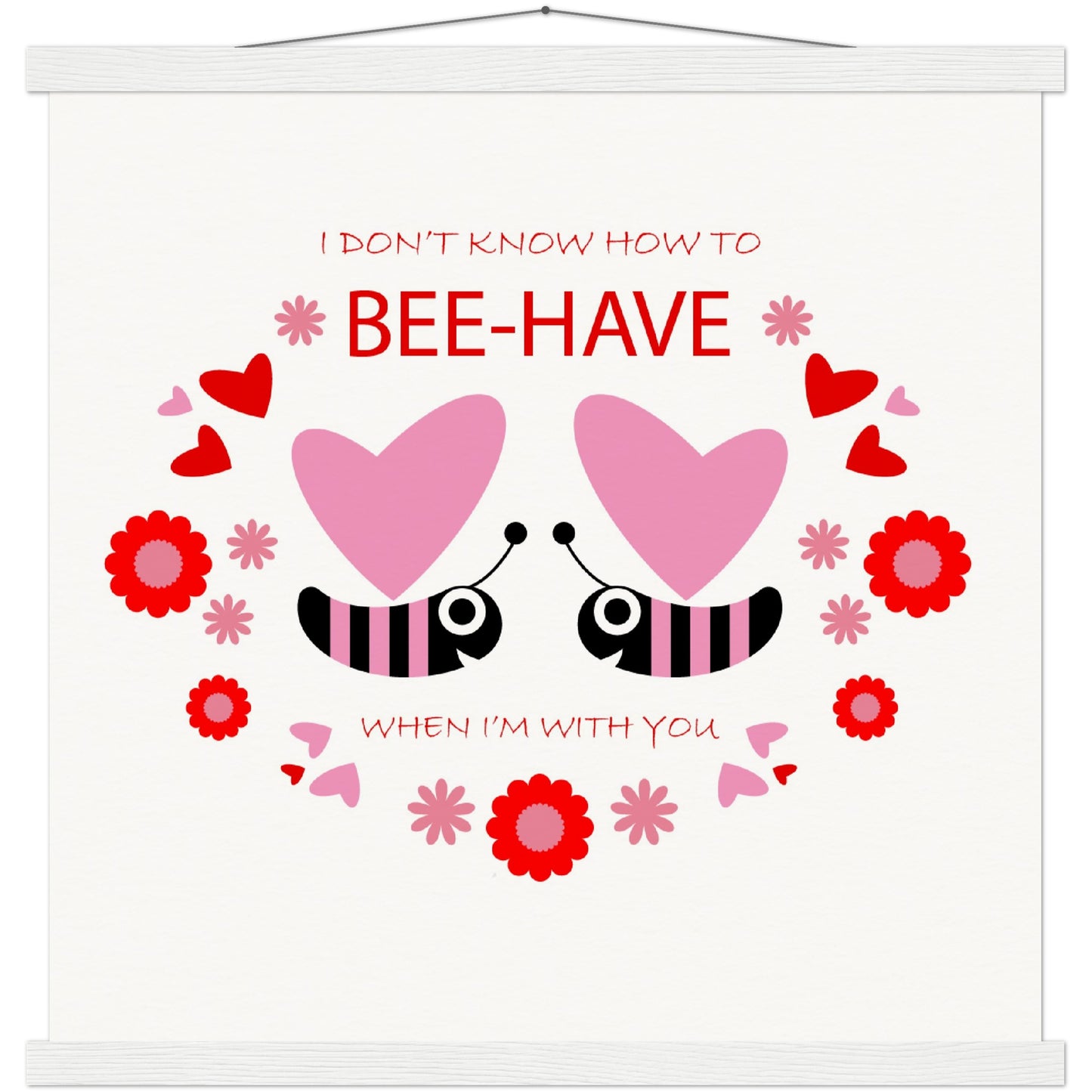 Museum-Quality Matte Paper Poster & Hanger - Bees mirrored with Floral and Hearts - Valentine