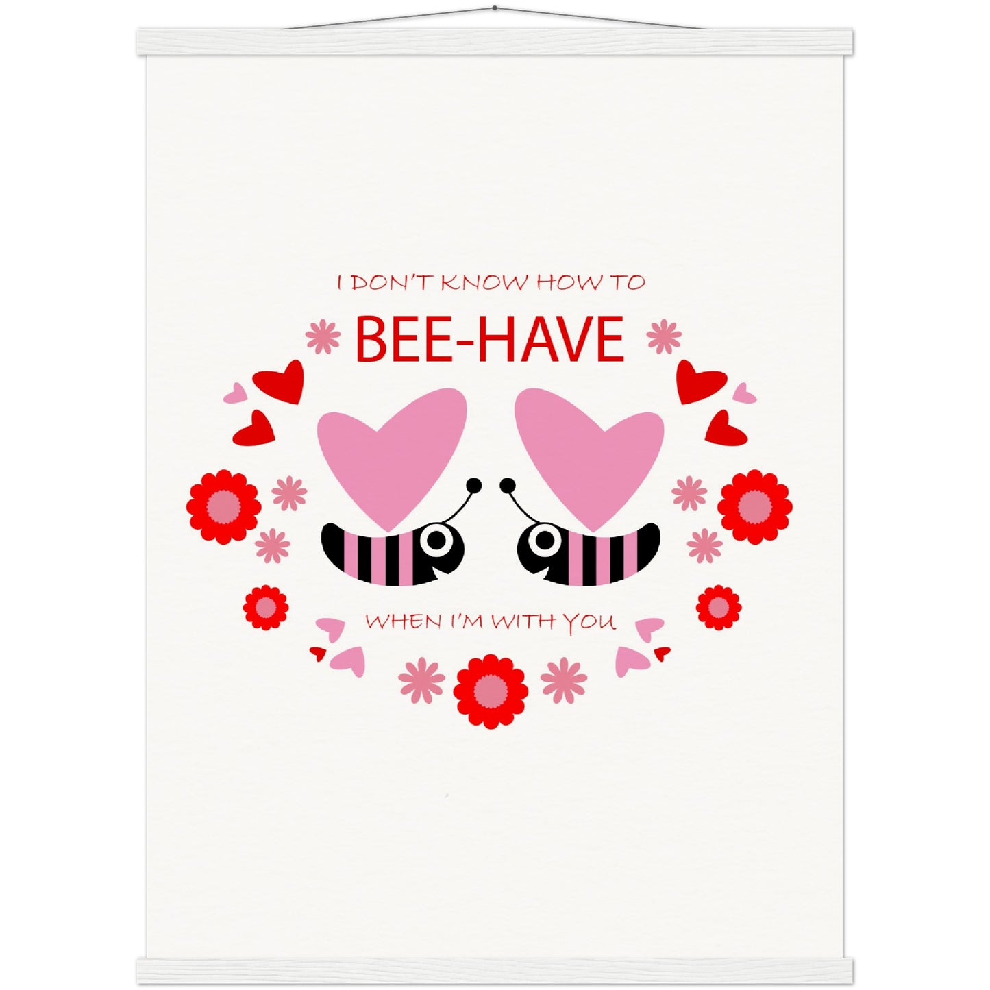 Museum-Quality Matte Paper Poster & Hanger - Bees mirrored with Floral and Hearts - Valentine