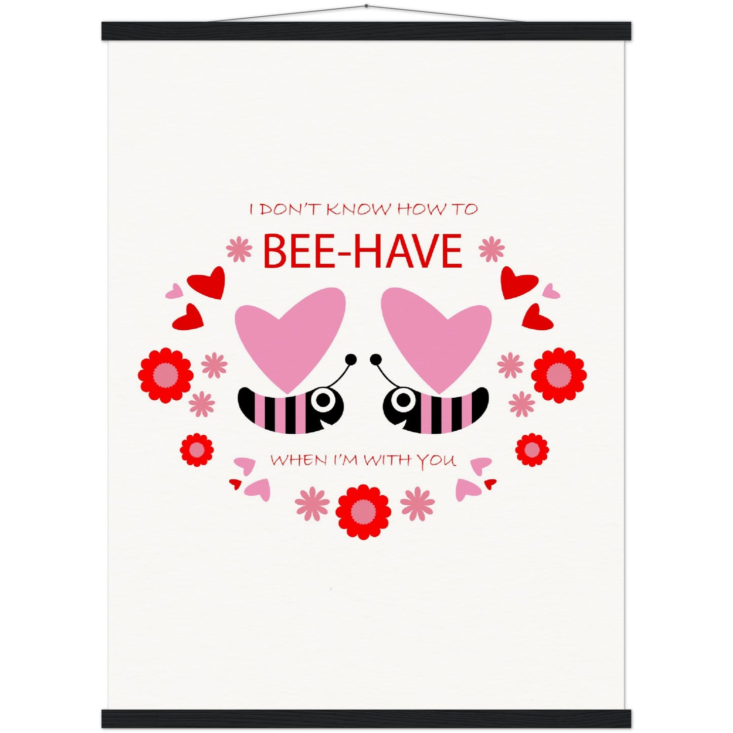 Museum-Quality Matte Paper Poster & Hanger - Bees mirrored with Floral and Hearts - Valentine