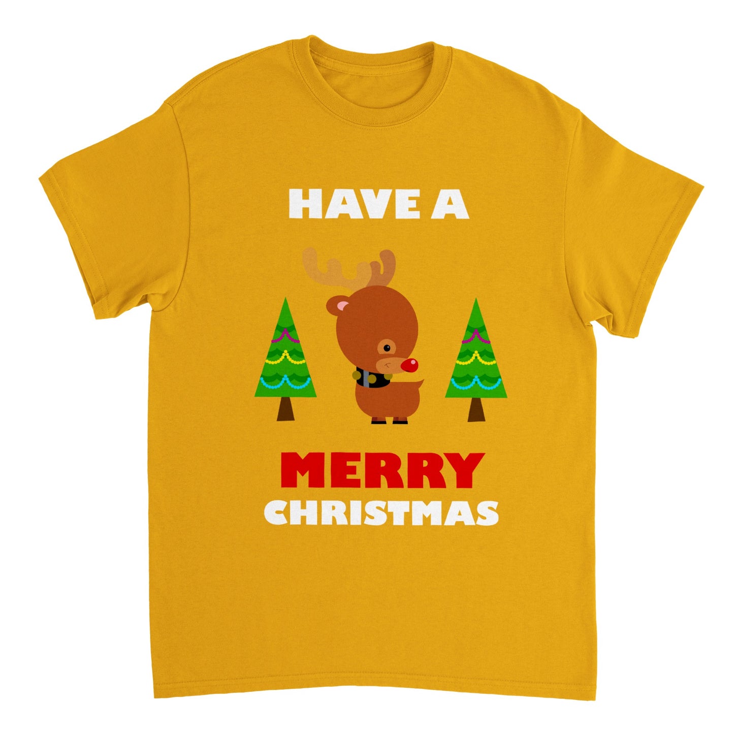 Heavyweight Unisex Crewneck T-shirt Baby looking Rudolf with Christmas trees