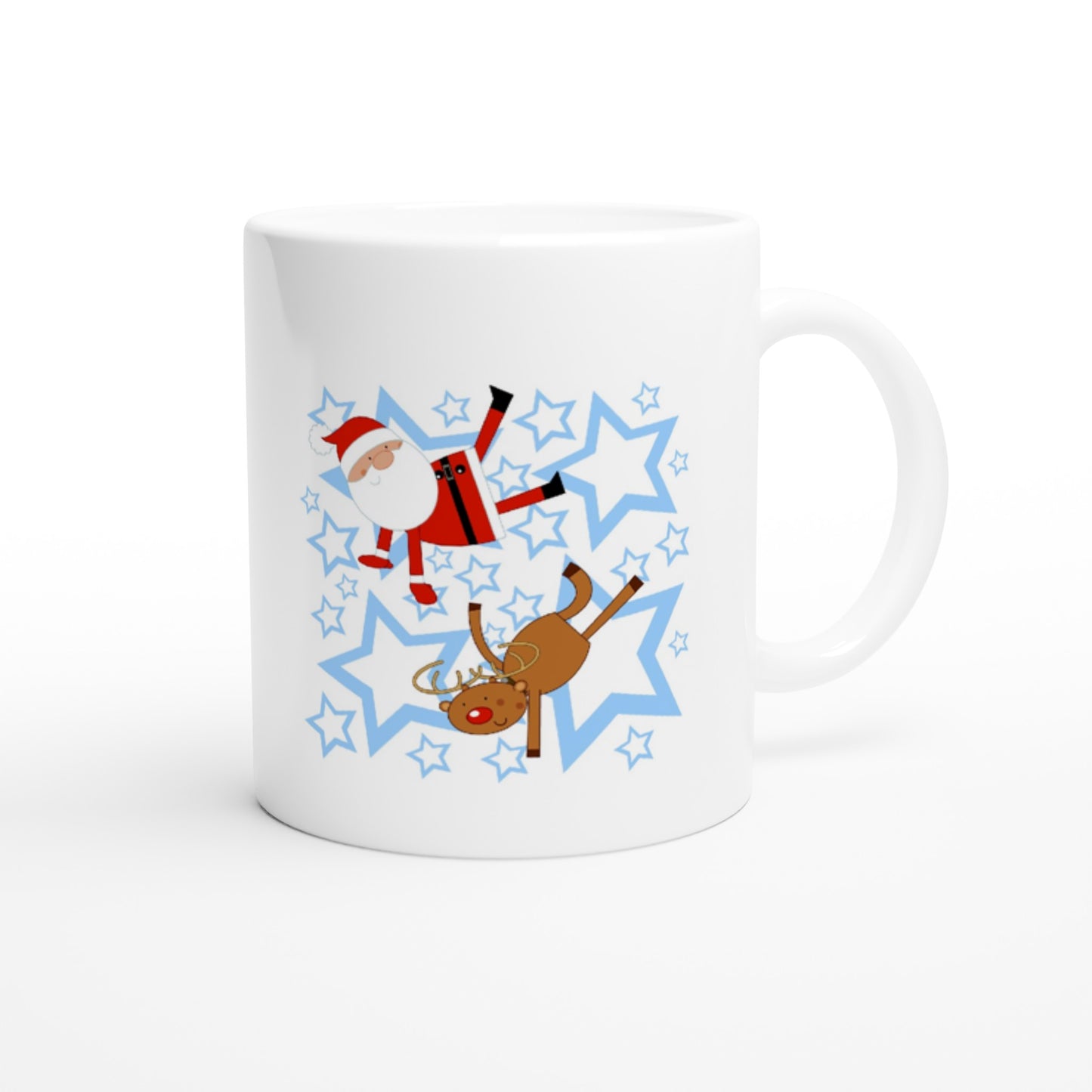 White 11oz Ceramic Mug  Santa-Rudolf-Breakdancing