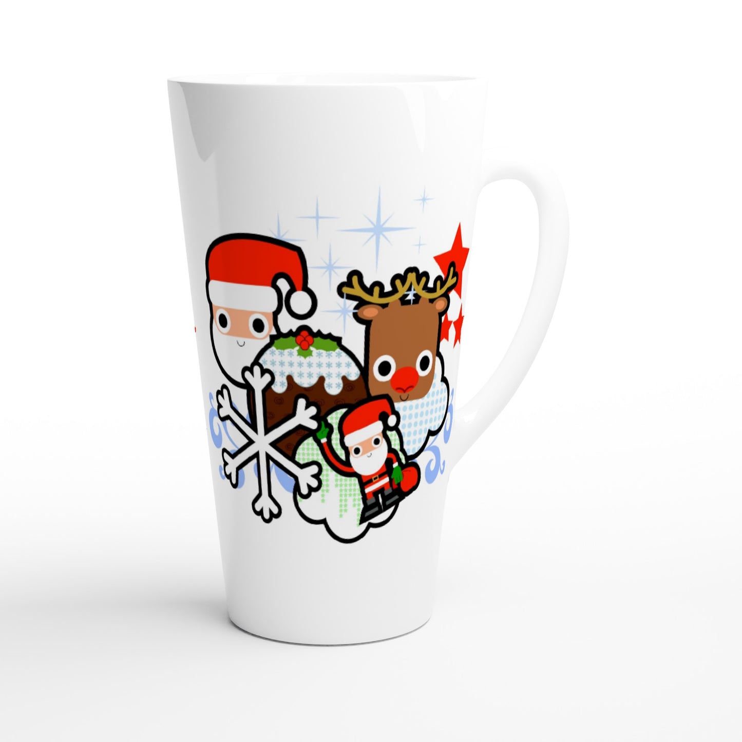 White Latte 17oz Ceramic Mug Santa and all Christmas - graphics