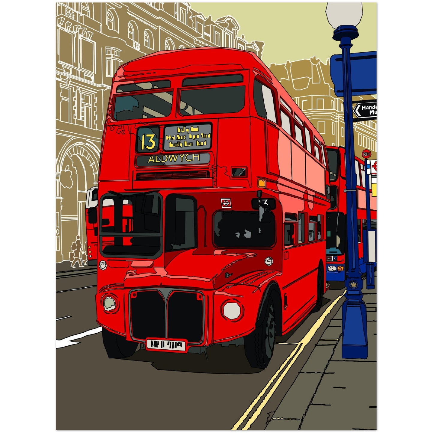 Premium Matte Paper Poster - London Bus-The Route Master and the City of London-Stylised