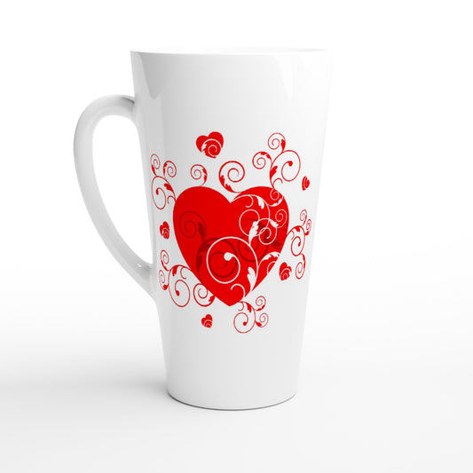 White Latte 17oz Ceramic Mug - Beautiful Heart with Organic design - Valentine