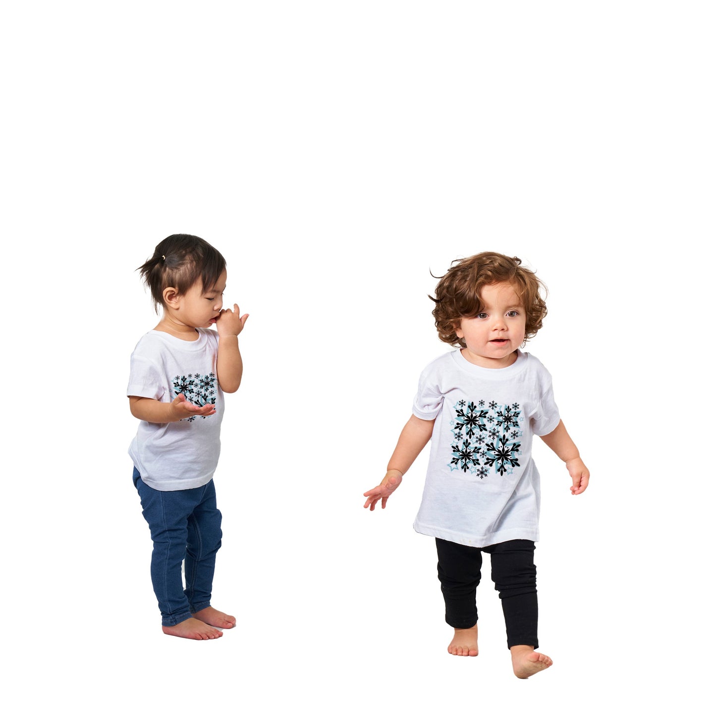 Classic Baby Crewneck T-shirt Snow Crystals and Blue Stars