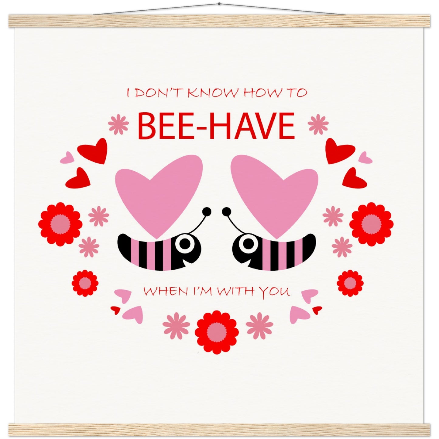 Museum-Quality Matte Paper Poster & Hanger - Bees mirrored with Floral and Hearts - Valentine