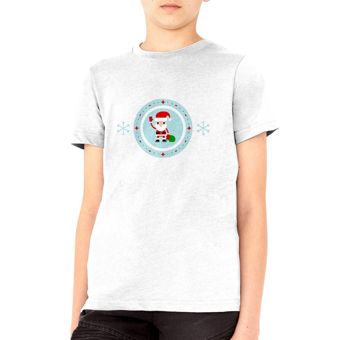 Premium Kids Crewneck T-shirt Santa-Waving-Holding Sack