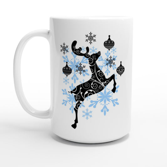 White 15oz Ceramic Mug Reindeer-Decorative Baubles-Snow Crystals