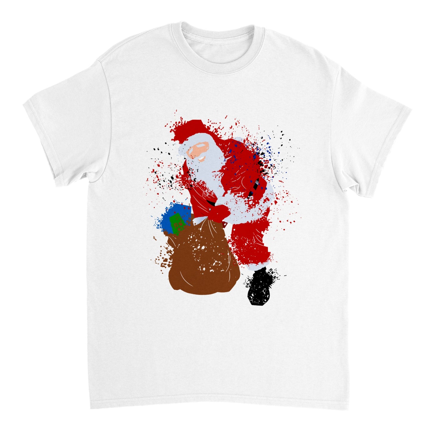 Men's Heavyweight Unisex Crewneck T-shirt Santa with Presents-splattered paint