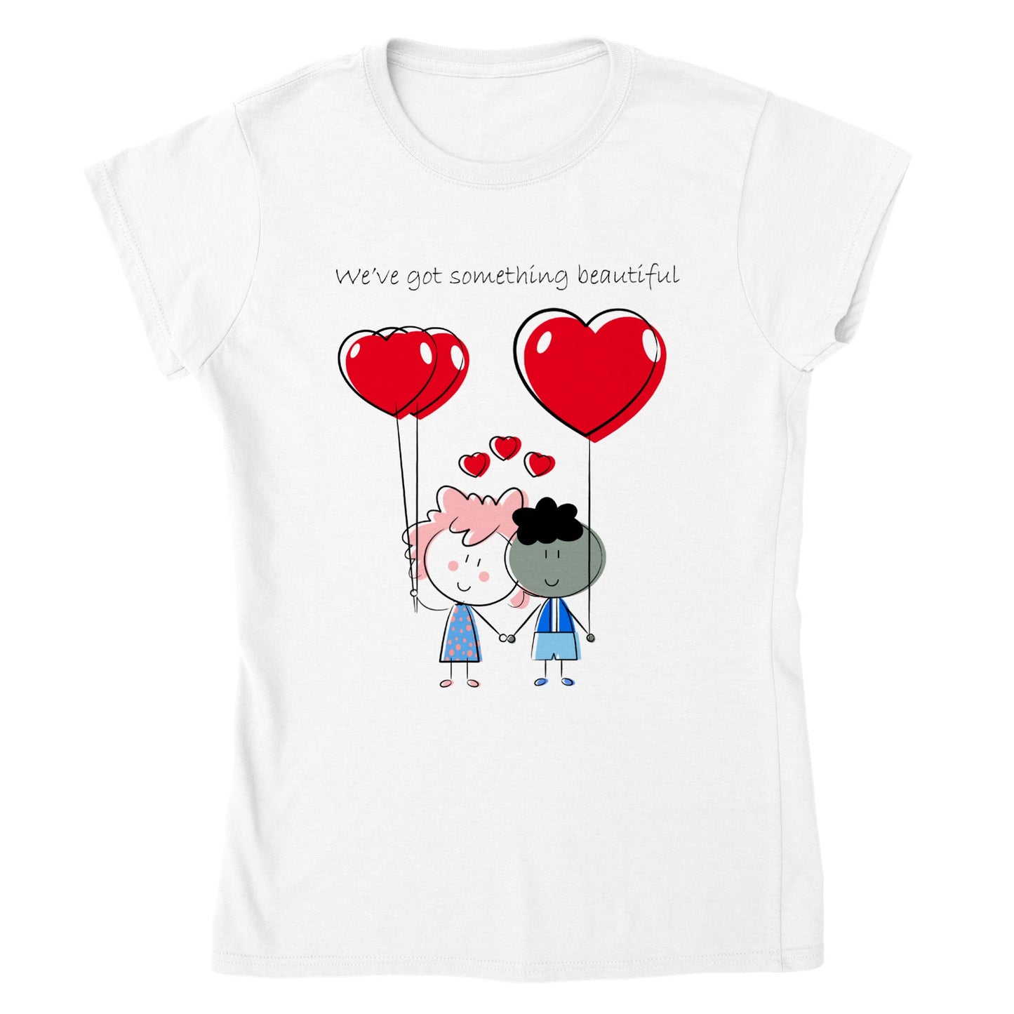 Classic Womens Crewneck T-shirt - Couple Holding Heart Shaped Balloons - Valentine