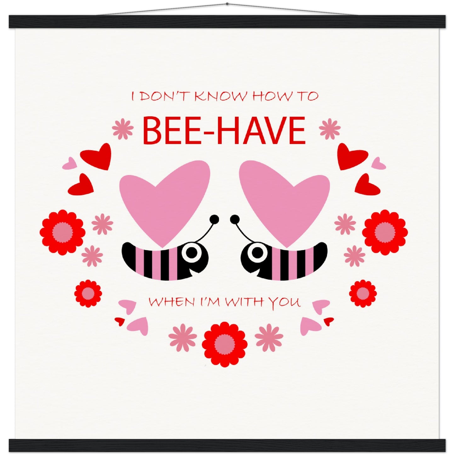 Museum-Quality Matte Paper Poster & Hanger - Bees mirrored with Floral and Hearts - Valentine