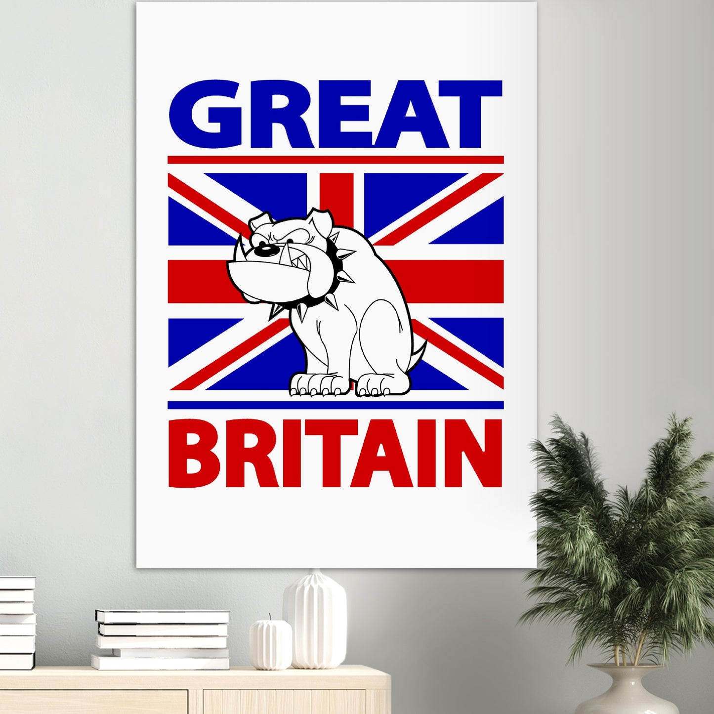 Premium Matte Paper Poster - Cartoon Bulldog with Union Jack Flag