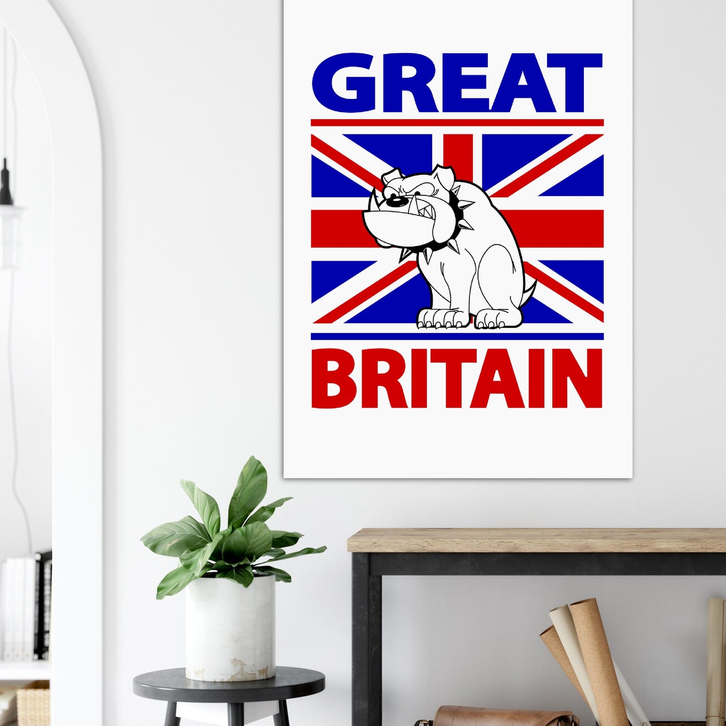 Premium Matte Paper Poster - Cartoon Bulldog with Union Jack Flag