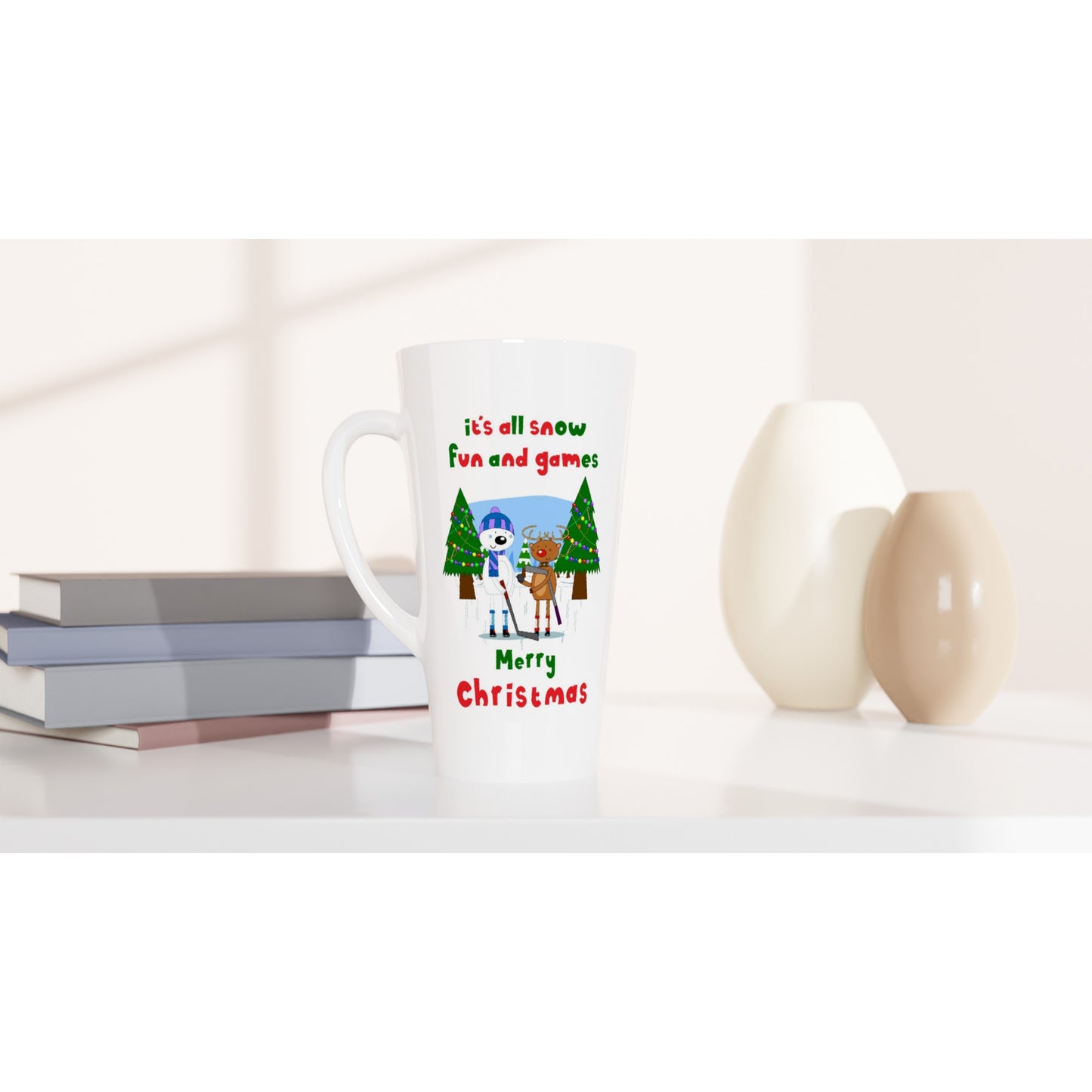 White Latte 17oz Ceramic Mug rudolf-polar bear-ice hockey