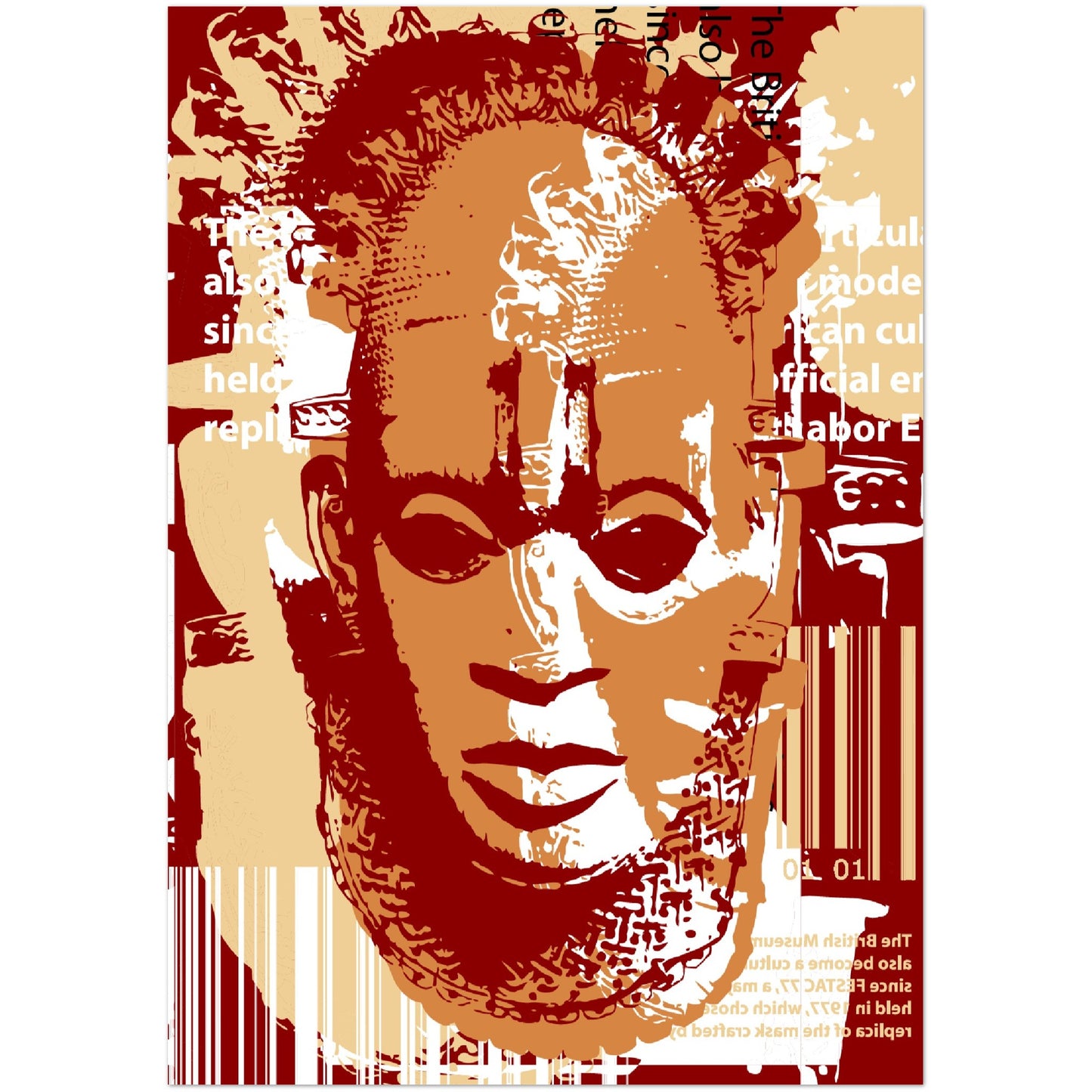 Premium Matte Paper Poster - Benin Mask. Graphic Stencil